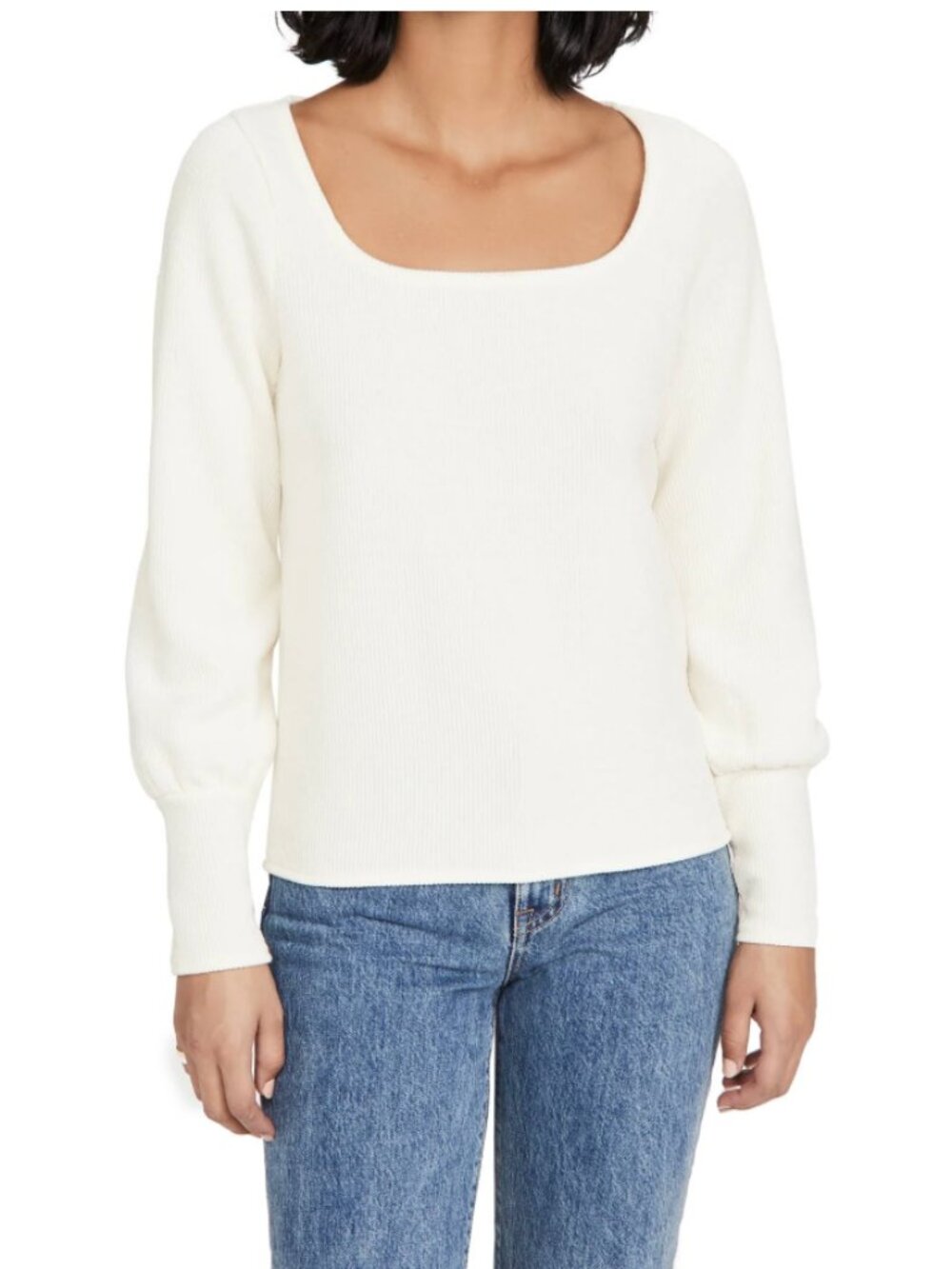 Madewell Ottoman Rib Square-Neck Top Medium in Antique Cream